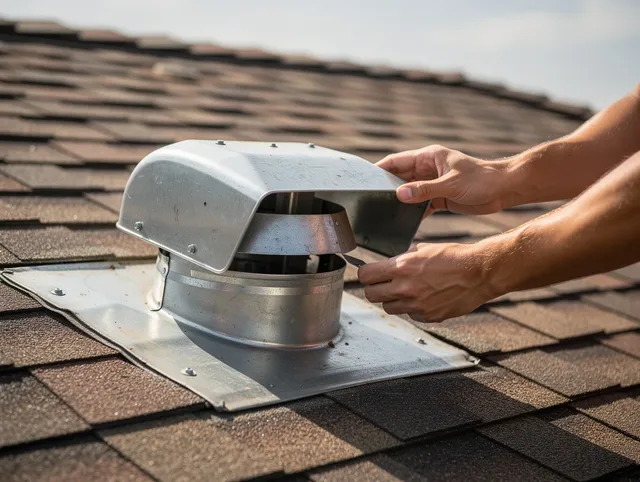 Fountain Dryer Vent Cleaning certified technician safely cleaning a roof-mounted dryer vent in Fountain