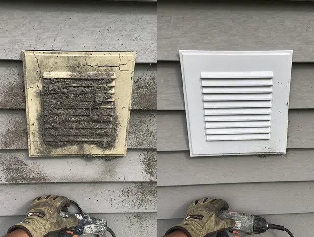 Fountain Dryer Vent Cleaning technician installing high-quality dryer vent cover at a residential property in Fountain
