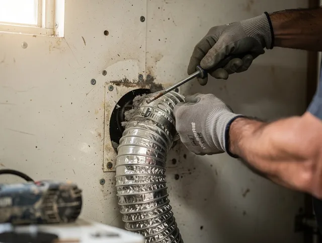 Fountain Dryer Vent Cleaning technician performing precise dryer vent hose installation in Fountain